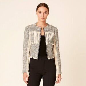 Sheri Bodell Heathered Grey Fringe Jacket, Size Small, Boho Western Statement